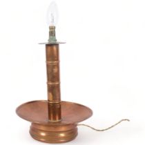 An Arts and Crafts copper table lamp, impressed York with castle stamp, H38cm In good overall