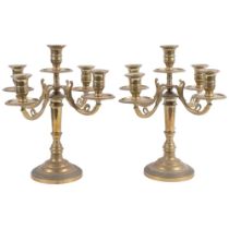 A pair of cast-brass 5-branch candelabrum, H34cm