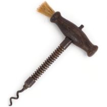 A Victorian Lund patent corkscrew, with coromandel handle with brush end, with ringed body, L15.5cm