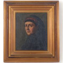 A Victorian oil on board, portrait of a woman, in original period frame, unsigned, 43cm x 38.5cm