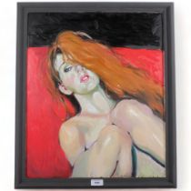 Clive Fredriksson, oil on board, study of a girl with long auburn hair, framed, 59cm x 51cm