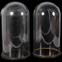 A pair of Antique glass domes on turned ebonised bases, H45cm