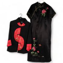 A traditional style Chinese embroidered silk dress, floral and butterfly sewn decoration, no size,