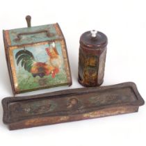 An early 20th century chinoiserie decorated biscuit tin, in the form of a coal box, with hinged lid,