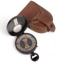 F Barker & Son Makers London, early 20th century compass, patent no. 3360, leather-cased