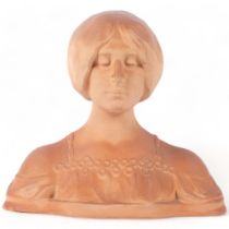 A terracotta bust of a maiden, H30cm