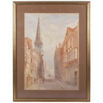 Watercolour study of Broad Street Bristol, signed Alf Parkinson, dated 1886, 61cm x 48cm overall