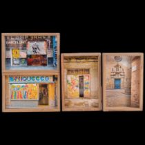 Galeria Maxo 2017, 4 framed collage, Barcelona street scenes, 14cm x 20.5cm