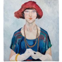 Clive Fredriksson, unframed oils on canvas, portrait of a girl with red hair, 59cm x 54cm