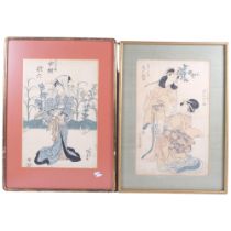 Kunisada, pair of framed Japanese wood block prints, 51cm x 37cm, and 2 other Japanese wood block