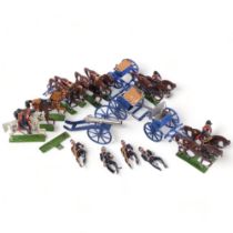 Diecast horse-drawn military vehicles, soldiers, etc