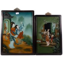 Japanese painting in lacquer frame, depicting 2 Geisha girls, 58cm x 43cm, and a smaller picture