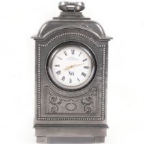 A Royal Selangor (V&A Museum) quartz mantel clock, height not including handle 15cm, working order