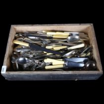 A large quantity of mixed silver plated flatware, including Old English pattern (boxful)