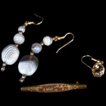 A group of jewellery to include a Mizpah gilt-metal brooch, pair of 9ct gold mounted stone set