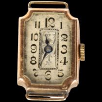 An early 20th century lady's 9ct gold cased wristwatch (no strap), 6.2g gross