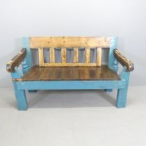 A painted pine garden bench. 133x81x62cm.