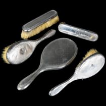 An Edward VII engraved silver-backed 5-piece dressing table brush and mirror set, hallmarks for