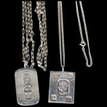 2 solid silver ingot pendants with silver chains