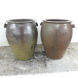 Two French terracotta pots du lard. 29x34cm.