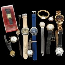 A group of various watches to include a Continental silver-cased fob watch, a silver-cased trench