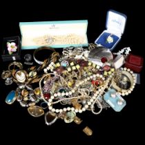 Various costume jewellery, including a 3-strand simulated pearl necklace, various bangles, dress