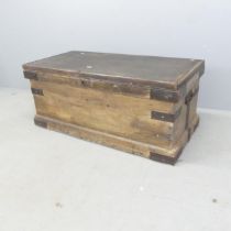 A vintage stained pine tool chest, with metal mounts and tray fitted interior. 106x46x54cm.