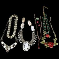 Various stone set costume jewellery, including a matching rose-mounted necklace and brooch, stone