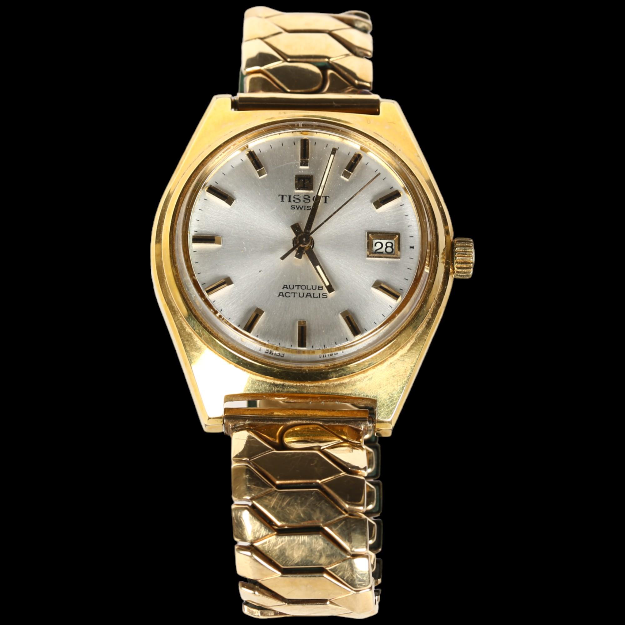 TISSOT - a gent's gold plated Autolub wristwatch with date aperture, and elasticated strap,