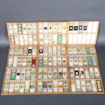 Approximately 100 Mid-19th century prepared microscope slides, makers including A.C. Cole, Smith,