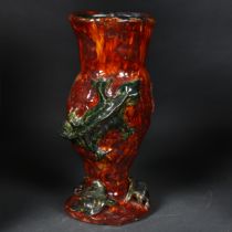 PENTONVILLE PRISON ART - a stylised prisoner-made Art pottery vase, with applied lizard