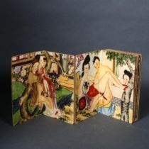 Erotica / Erotic Art: Chinese Shunga. A folding pillow book which when unfolded depicts five