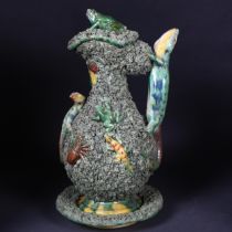 PALISSY - A 19th Century Majolica Pottery ewer with lid and stand, José A Cunha, Caldas, Rainha,