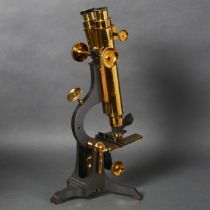 W Watson & Sons Limited, 313 High Holborn, London - a Victorian brass and iron binocular microscope,