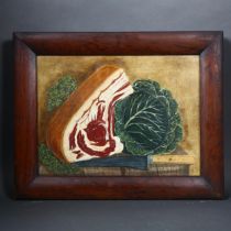 Oil on wood panel, still life study, "Pork chop and cabbage" 34 x 45cm overall, rosewood framed