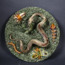 PALISSY - A 19th Century Palissy Majolica Pottery plate, José A Cunha, Caldas, Rainha, Portugal,