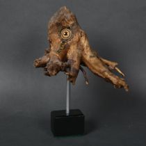 "Woodland Beast" by Chris Watson, a driftwood sculpture on bespoke stand, height 14cm.