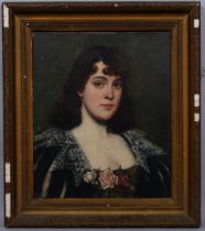 Portrait of a young woman, 19th century Continental oil on canvas, indistinctly signed, 53cm x 44cm,