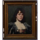 Portrait of a young woman, 19th century Continental oil on canvas, indistinctly signed, 53cm x 44cm,