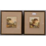 J Oldfield, pair of 19th century rural landscapes, watercolour, signed, 13cm x 12cm, framed Even