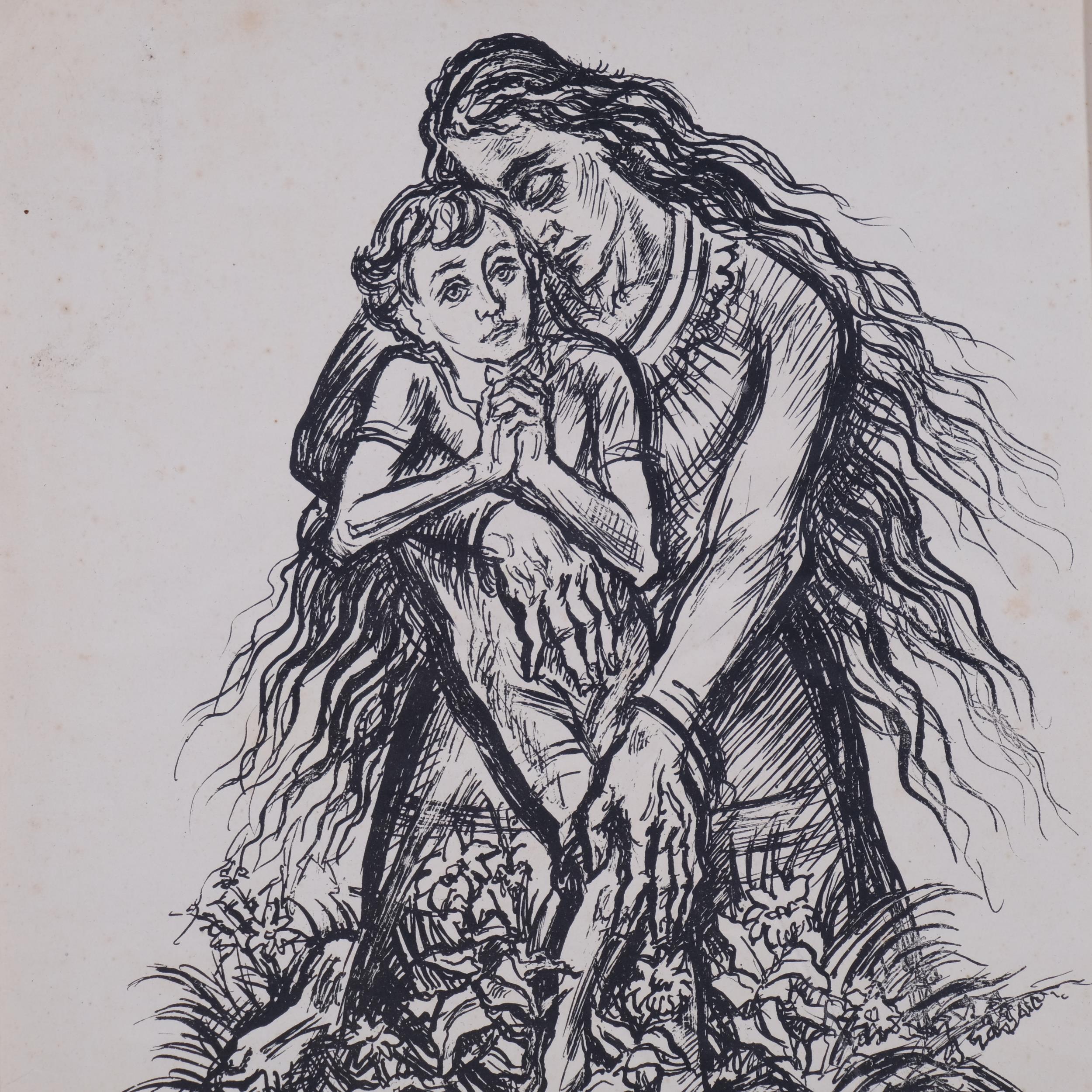 Muller-Grafe, expressionist mother and child, lithograph, signed with pencil monogram, 29cm x - Image 2 of 4