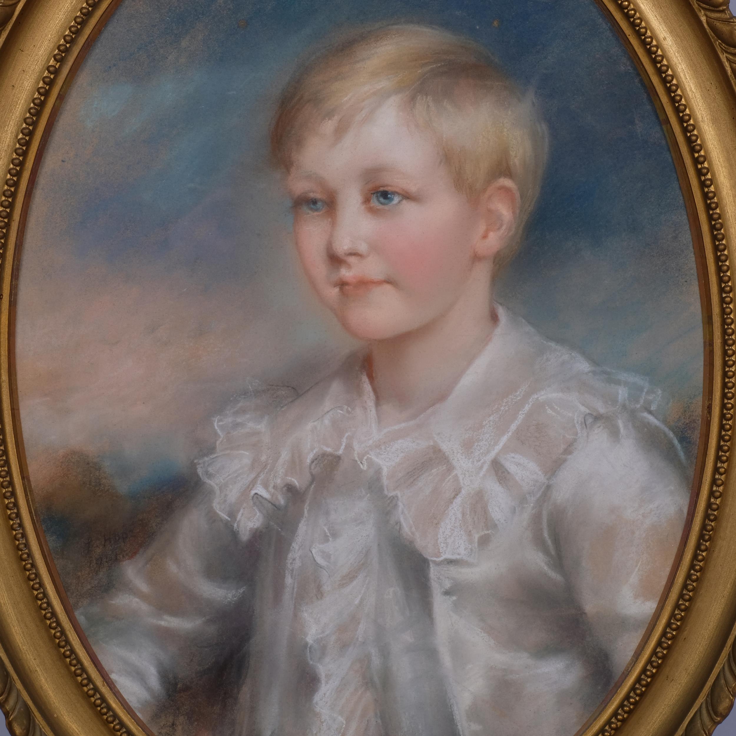 L Hope, pair of portraits of a boy and girl, coloured pastels, signed and dated 1901, 62cm x 46cm, - Image 3 of 4