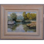 J Plant, the River Wey Guildford, oil on board, signed, 24cm x 34cm, framed Good condition