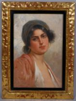 Eduardo Forlenza (1861 - 1934), portrait of an Italian girl, oil on canvas, signed, 43cm x 29cm,