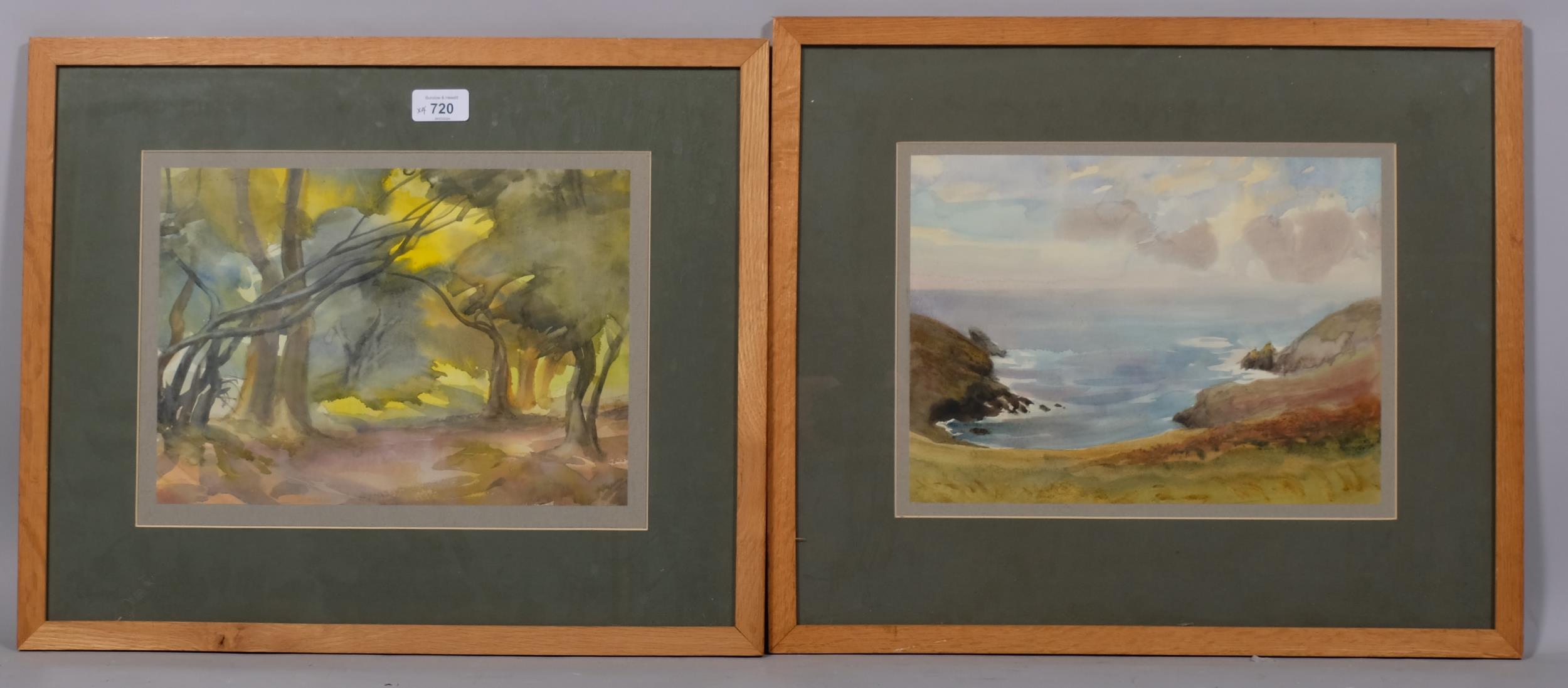 John Marshall (1911 - 1995), 4 abstract landscapes, watercolour, largest 22cm x 32cm, framed (4) All