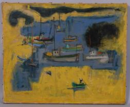 Francise, abstract harbour scene, oil on canvas, signed and dated 1967, 50cm x 60cm, unframed Good