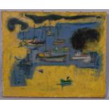 Francise, abstract harbour scene, oil on canvas, signed and dated 1967, 50cm x 60cm, unframed Good