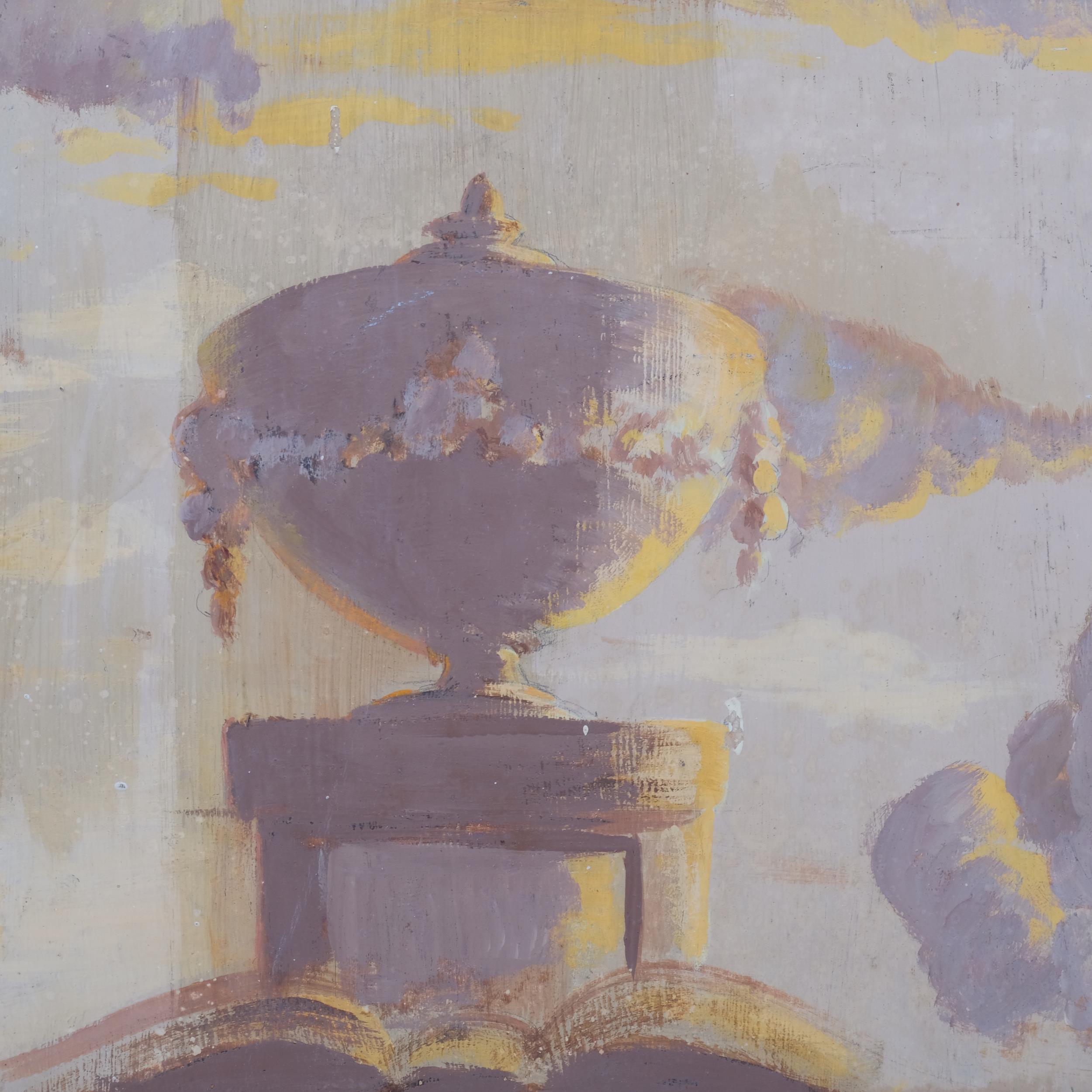 Bloomsbury School, study of a Classical urn and clouds, oil on board, unsigned, 32cm x 34cm, - Image 2 of 4