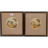 J Oldfield, pair of 19th century rural landscapes, watercolour, signed, 14cm across, framed Even