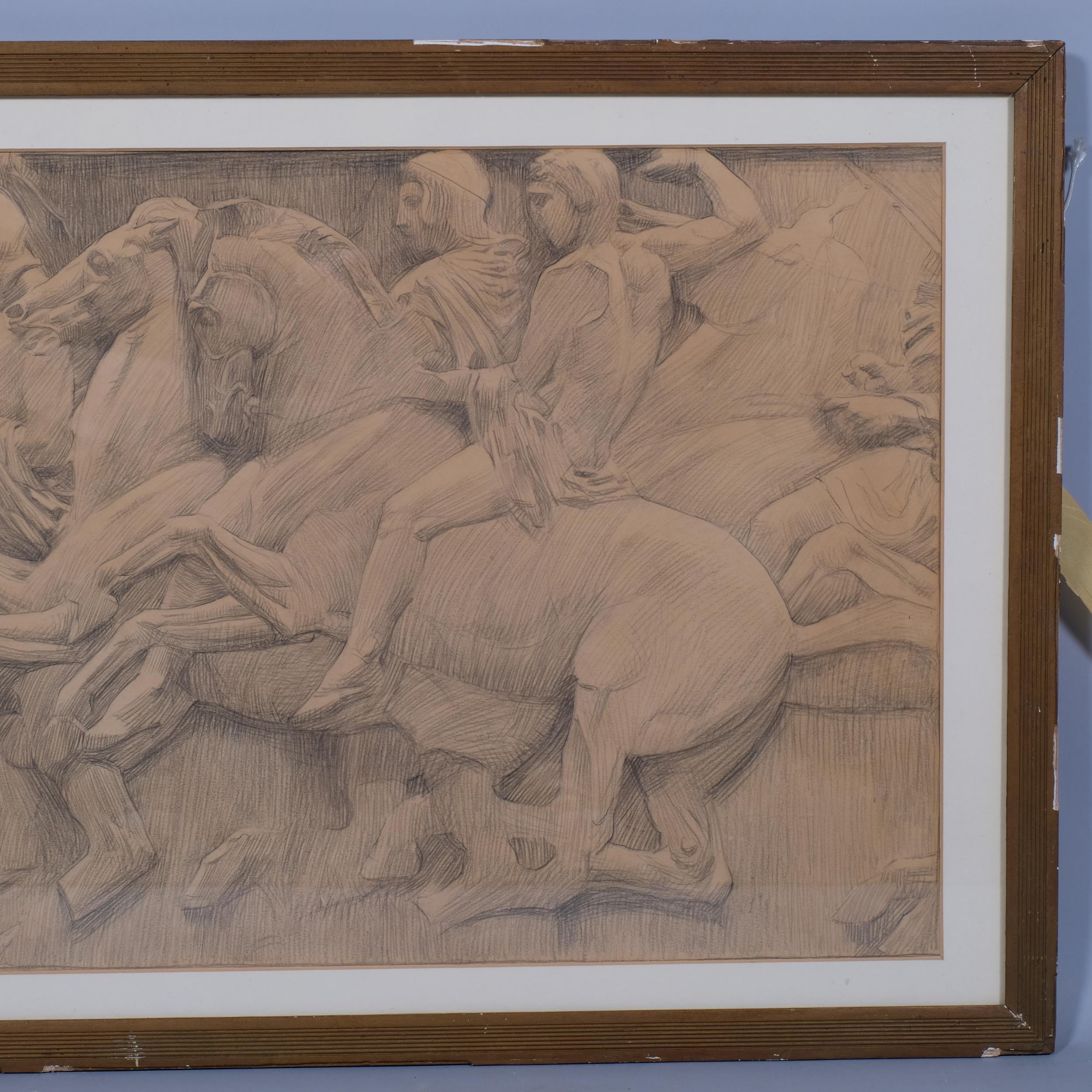 Classical relief sketch, pencil drawing on paper, unsigned, 40cm x 74cm, framed Even paper - Image 3 of 4